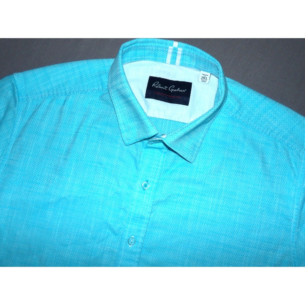 Robert Graham Tailored Fit Short Sleeved Blue Button Up Shirt Men's XXL